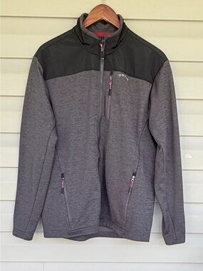 Orvis Men’s Full Zip Fleece Jacket Gray Black Red Accents Outdoors